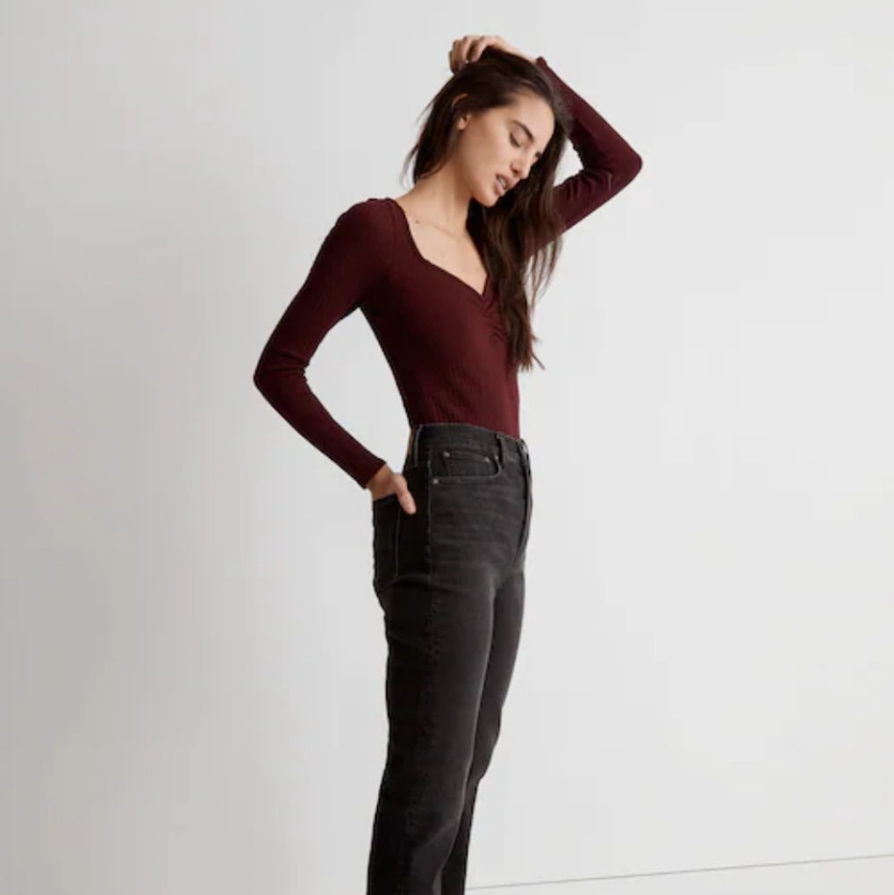 Madewell Ribbed Sweetheart Top Size XS - Cabernet - Picture 8 of 12